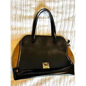 FURLA Dome 2way Leather Hand Tote Bag Ivory Black Gold Accents